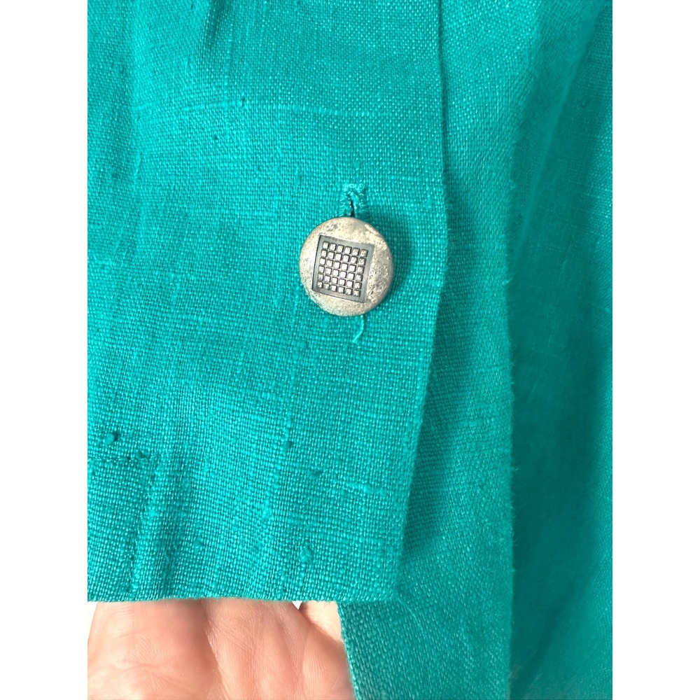 Itemz Chris Baumgartner Teal Linen Jacket Asymmetrical Lagenlook Art to Wear OS - Picture 6 of 8